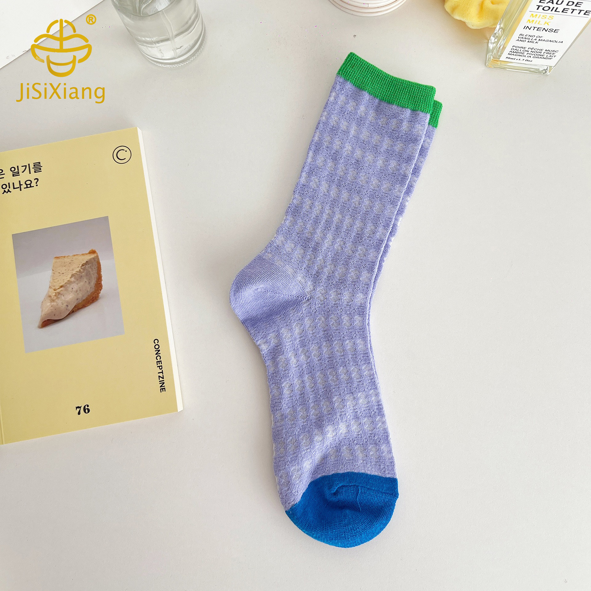 Purple mid tube mesh socks