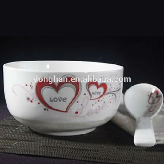 decal round porcelain bowl with spoon