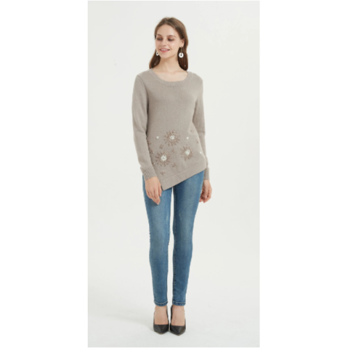 fashion pure cashmere women sweater with hand embroidery