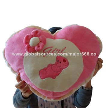 Plush cushion, with lovely embroidery and pink flower