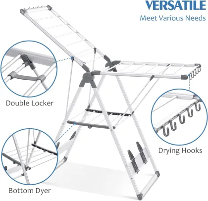 Adjustable Aluminium Foldable Multifunction Dry Rack: Shoes Rack & Clothes Hanger
