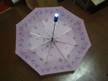 three folding auto open close led umbrella
