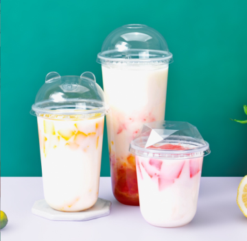 Customized U Shape Reusable Plastic Cup with Dome Lid for Bubble Tea and Juices