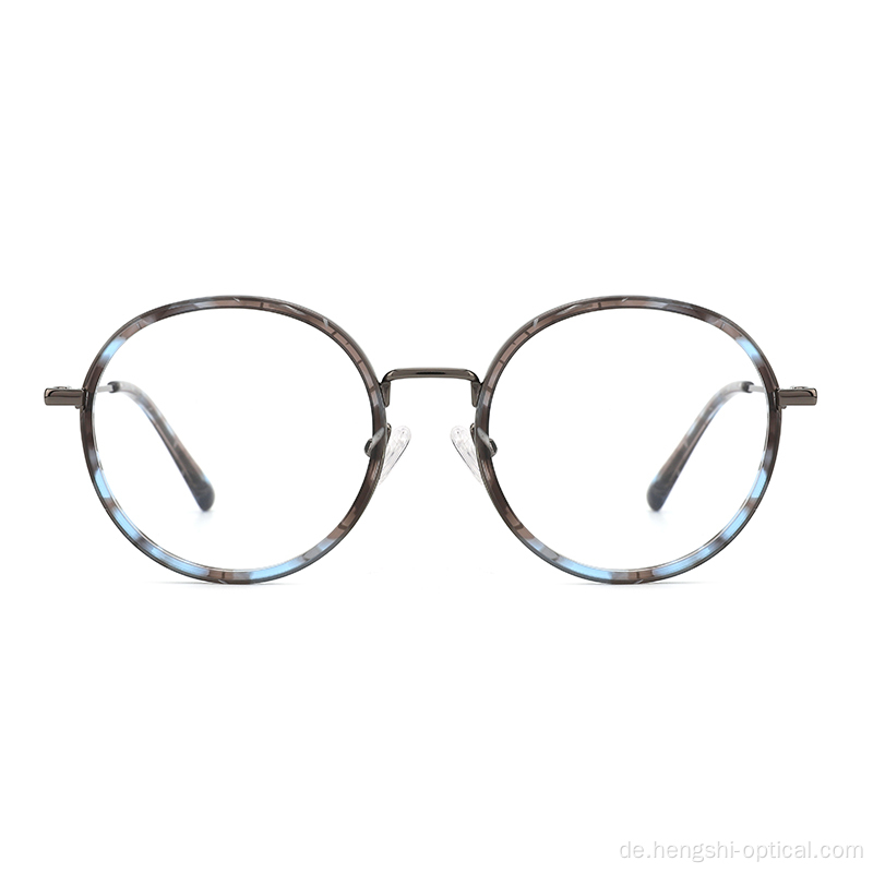 Benutzerdefinierte klassische Herren runde Form Acetat Metallgläser Rahmen optische Brillen Brille Brille