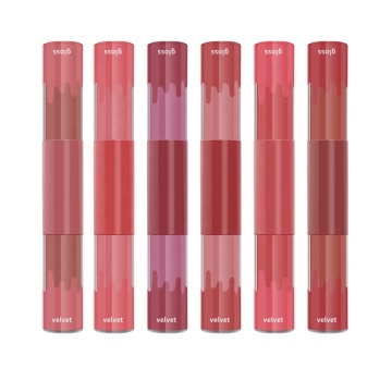 Logo Kustom Grosir 2in1 Double Headed Non Sticky Kissproof Matte Velvet Lip Gloss Lip Gloss