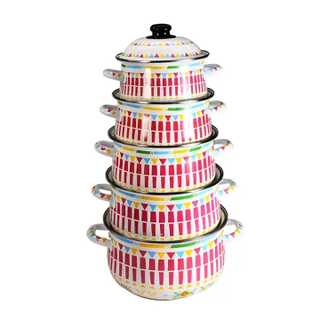 5PCS Factory Wholesales Cookware FDA Enamelware Cooking Pot Enamel Casserole Pot Set