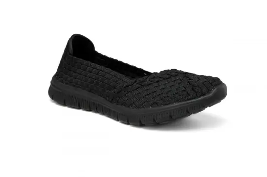 All Black Fashion Round-toe And Low-cut Woven Pump