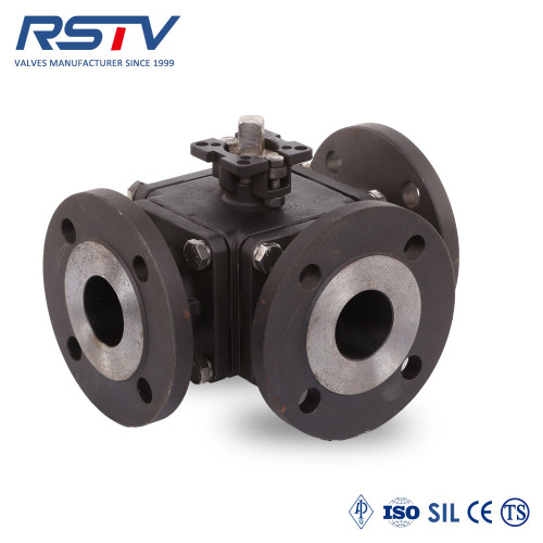 Carbon steel /WCB T/L Three Way Flange Ball Valve with ISO5211 mounting pad