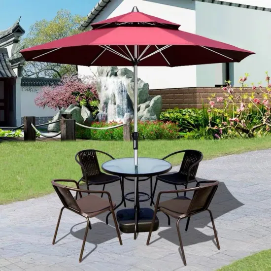 FEAMONT Leisure Patio Brushed Aluminum Hand Crank Retractable Umbrella
