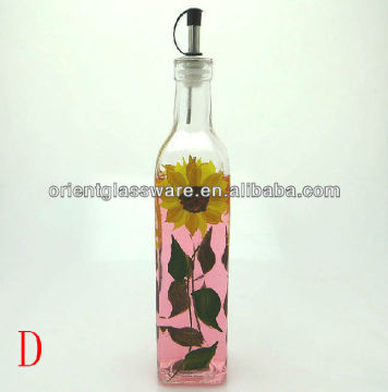 square glass oil bottle with printing