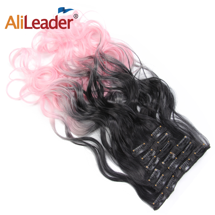 Alileader 16 Clipes Long Kinky Curly Hairpiece Clip Ombre Color Clip em Extensão de Cabelo sintético para mulheres