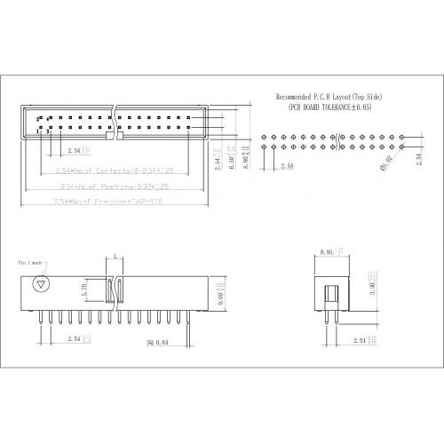 2.54mm Pitch 2.54x2.54mm dual row box header 180° type H=9.0 Supplier