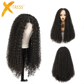 X-TRESS Silky Kinky Curly 18" Synthetic Hair Lace Front Wigs High Temperature Fiber Middle Part Natural Hair Wigs For Women Wigs
