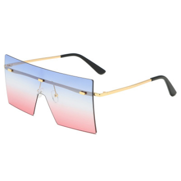2021 Gradient Rivet Metal Shields Oversized Rimless Square Sunglasses