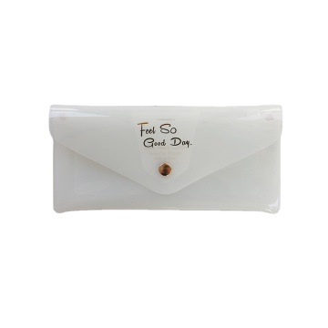 Custom Design Transparent PVC Pencil Pen Pouch Cosmetic Bag with Golden Button for Girls and Ladies