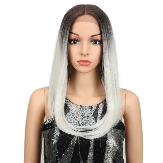 Magic Straight Synthetic Lace Front wig Middle Part gray Color 18 Inch Bob Wigs For Black Women Ombre Wig African American hair