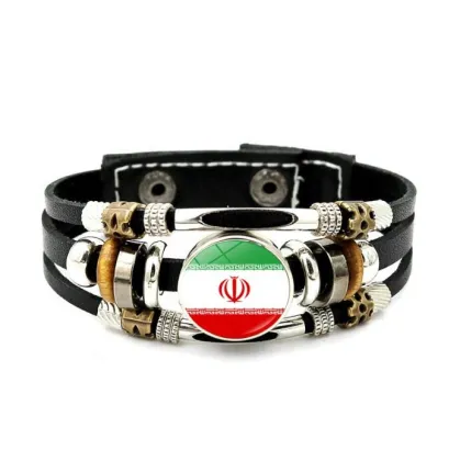 Costa Rica Flags Bangle Bracelet with Leather Chain Wristband