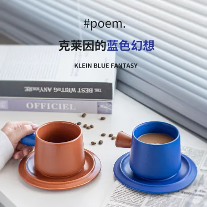 Klein Solid Colors Ceramic Cup Cappuccino Simple Ceramic Tea Cup And Saucer Black Coffee Cup With Saucer Set