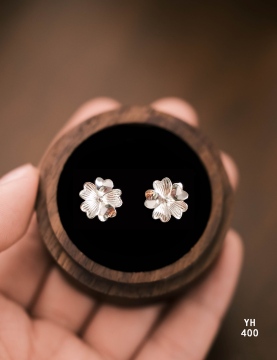 Silver Petal Bloom Dainty Sterling Silver Stud Earrings