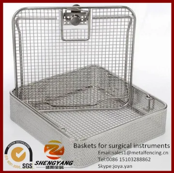 Medical grade wire woven sterilizing containers lock accessory clinic trays wire mesh washer baskets for surgical instruments
