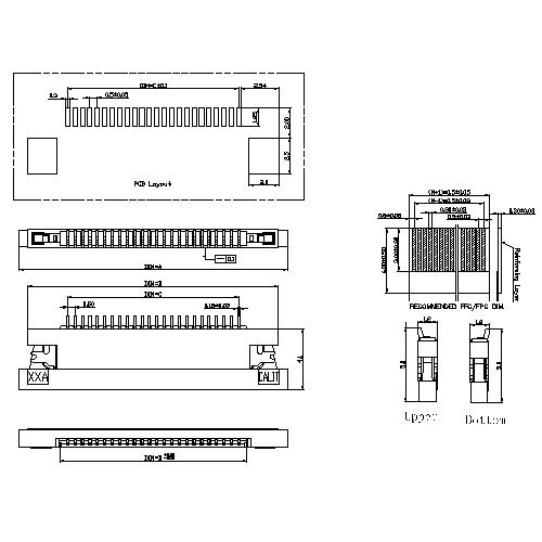 0.5mm FPC,H=1.2,SMT Right angle ZIF,Upper(Bottom) Contact FPC0.5-XXRMUXX0