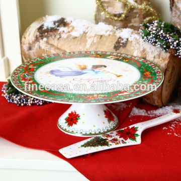 11 Inches Christmas New Bone China Santa Ceramic Cake Stand with Server set