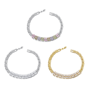 Vintage Kupfer Buntes Starmoon -Zirkon -Olivenblattarmband für Frauen