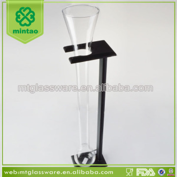 Popular large size yard beer glass with black wooden stand wholesale