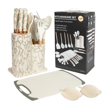 Premium Silicone and Granite Kitchen Utensil Set with Plastic Holder: High-End Tools and Gadgets for Your Cooking Needs