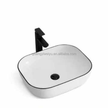 Modern Black Edge Countertop Ceramic Art Basin for Bathroom