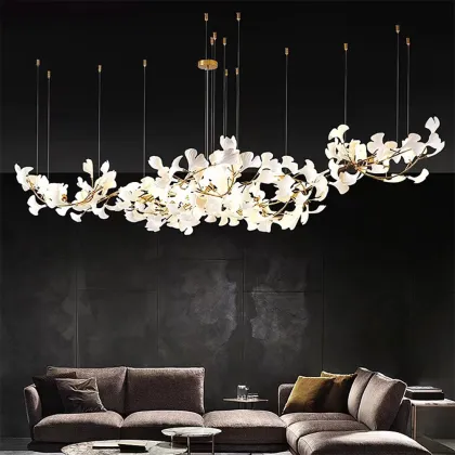 Ceramic Flower Ginkgo Leaf Long Chandelier