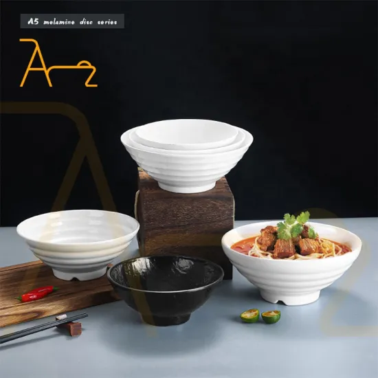 Wholesale Unbreakable Melamine Ramen Bowls: Japanese-Style Reusable White and Black Dinner Soup Bowls for Restaurants