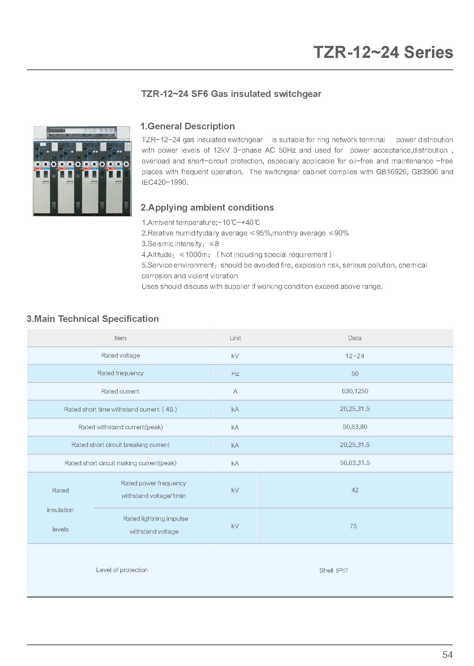 SF6 Gas Insulated Switchgear Technical Specification