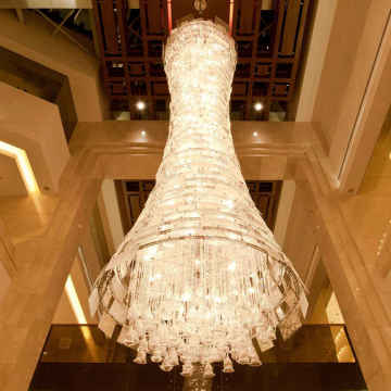 Modern Hotel Flush Mount Long Glass Column Chandelier
