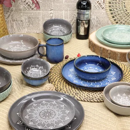 16 Piece Hotel Restaurant Ceramics Embossed Plate Fine Dinner Set