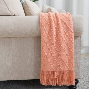 Super Soft Throw Blankets with Tassels: Wholesale Textured Solid Decorative Hand Knitted Blankets for Bed and Sofa