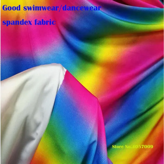 Good Swimwear Fabric Cotton/Spandex knitted Fabric Stretch Gradient colourful Printed Fabric DIY Sewing DanceWear Tights Clothes