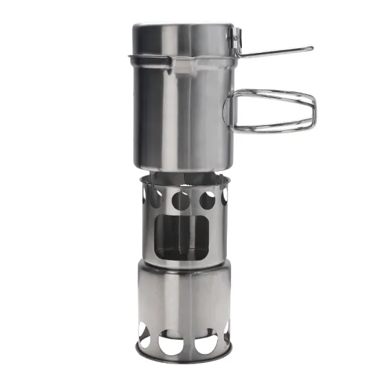 Outdoor Portable Cookware Pot Pans Kit Ultralight stainless steel Backpack Camping Cooking Set with wood burning Stove