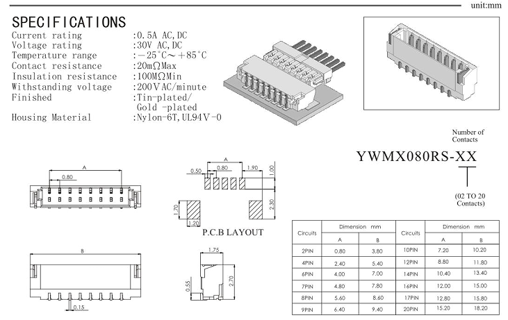 0.8mm Wire-to-Board Connector