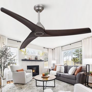 6-Speed Reversible DC Motor 54 Inch Modern Wood Ceiling Fan for Bedroom and Living Room (No Light)