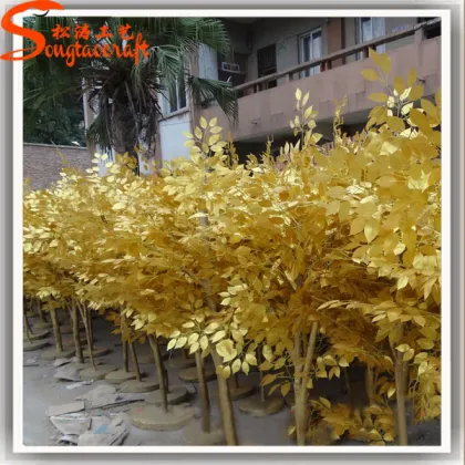 small potted gold artificial banyan trees