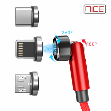 Obrót 540 stopni magnetyczny kabel ładujący 3A na iOS, Android i typ C - 3 w 1 transmisję danych