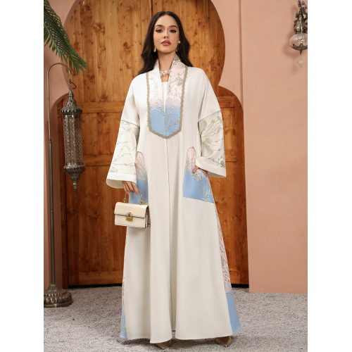 Gradient Jacquard V-Neck Jalabiya Abaya برای زنان