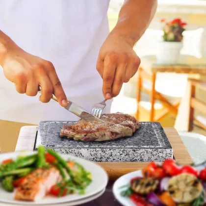 Black Stone Wooden Steak Plate - Hot Plate and Grill