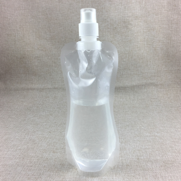 folding plastic spout-pouch with drinking liquid suction