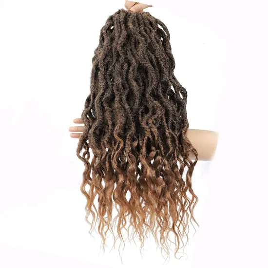 X-TRESS Ombre Burgundy Synthetic Braid Hair Extension Goddess Curly Locs Long Pre Looped Knotless Faux Locs