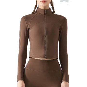 Women's Slim Fit Long Sleeved Warm Yoga Jacket with Zipper Top for Autumn and Winter Sports - OEM