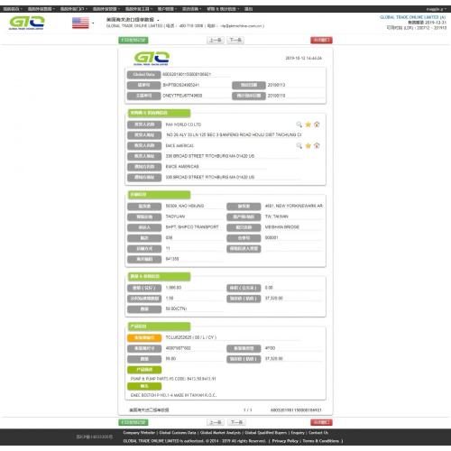Pump USA Import Customs Data