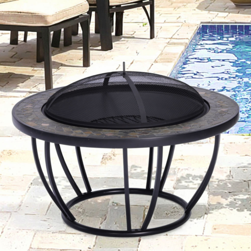 Outdoor Slate Fire Pit with Mesh Cover
