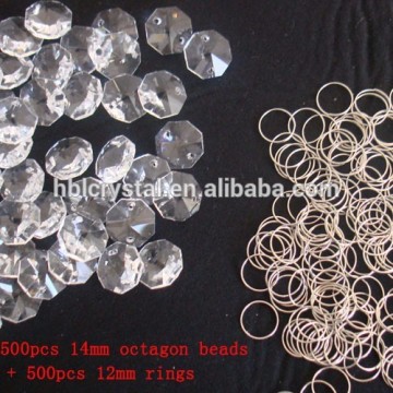 14mm Octagon Beads + 12mm Metal Ring Clear Christmas Crystal Pendants For Chandeliers